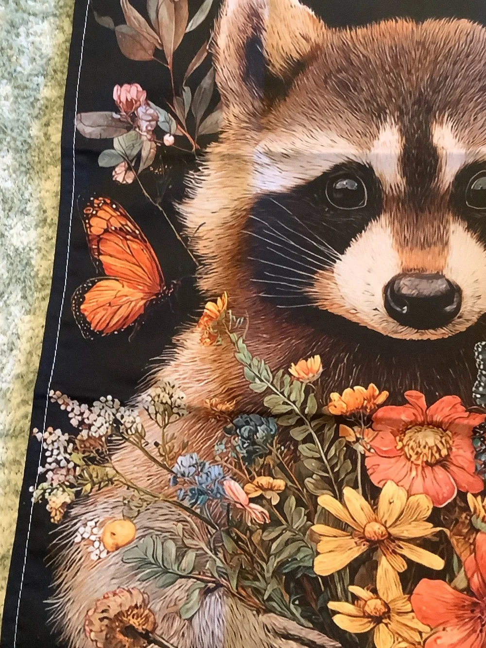 Welcome Raccoon Floral Small Fabric Garden Flag NWT 11.75” x 17.50”